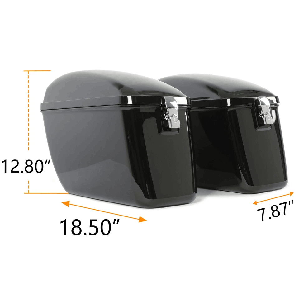 Black Large Hard Saddle Bags For Motorcycle Kawasaki Vulcan 1500 Cruiser Trunk - Image 2 of 4