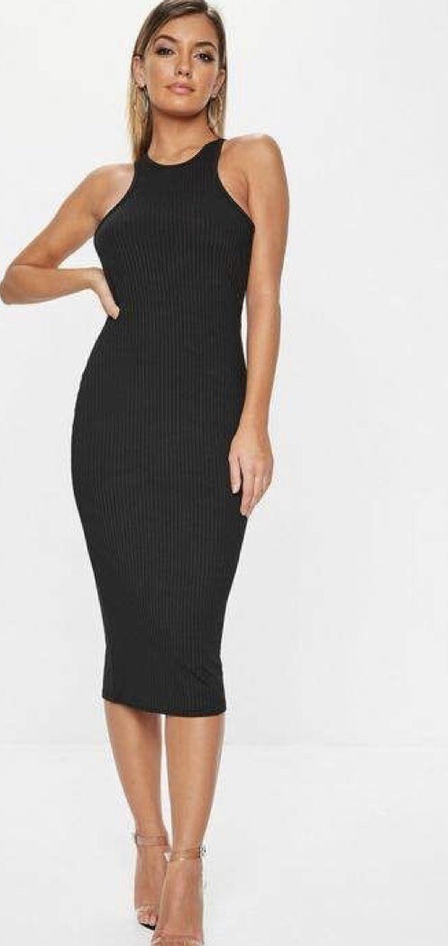black ribbed racer dress Black Ribbed Racer Midi Dress