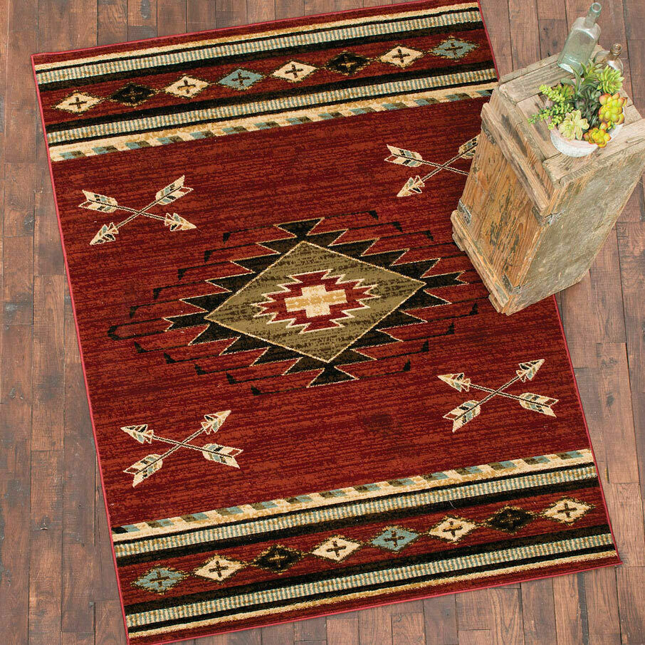 Southwestern Lodge Cabin Rustic Tribal Arrow Red Area Rug **FREE ...