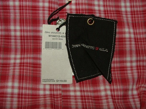 NEW WT $119 JOHN VARVATOS USA CASUAL SHIRT SIZE L COTTON RED WHITE PLAIDS #460 - Picture 7 of 7