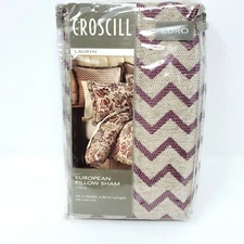 Croscill Lauryn Euro Pillow Sham 26"x26" neutral/purple chevron