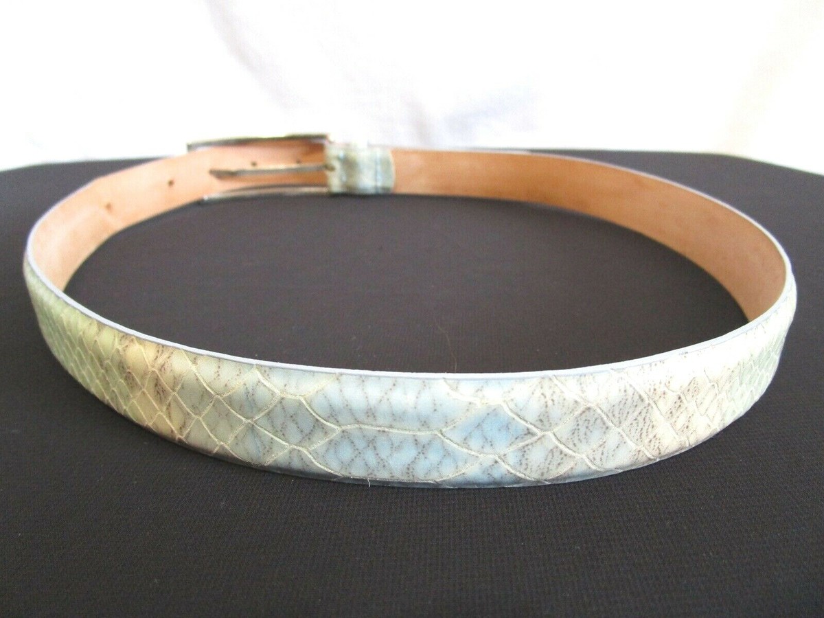 BERGE Italy Light Blue Snake Print Leather Silver Buckle 