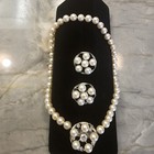 1 ct Natural Brilliant Cut Diamond Set In One Strand Pearl Necklace & Earrings  — photo 1