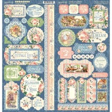Graphic 45 Cottage Life Simple Happy Cardstock Stickers Borders Tags Accents