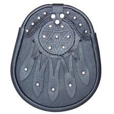 New Celtic Design Black Leather Sporran with S/Chain Kilt Belt Bagpipe