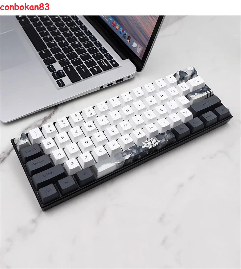 Black & White Ink Lotus Flower Theme Custom OEM Keycap Mechanical Keyboard Suit - Image 2 of 4