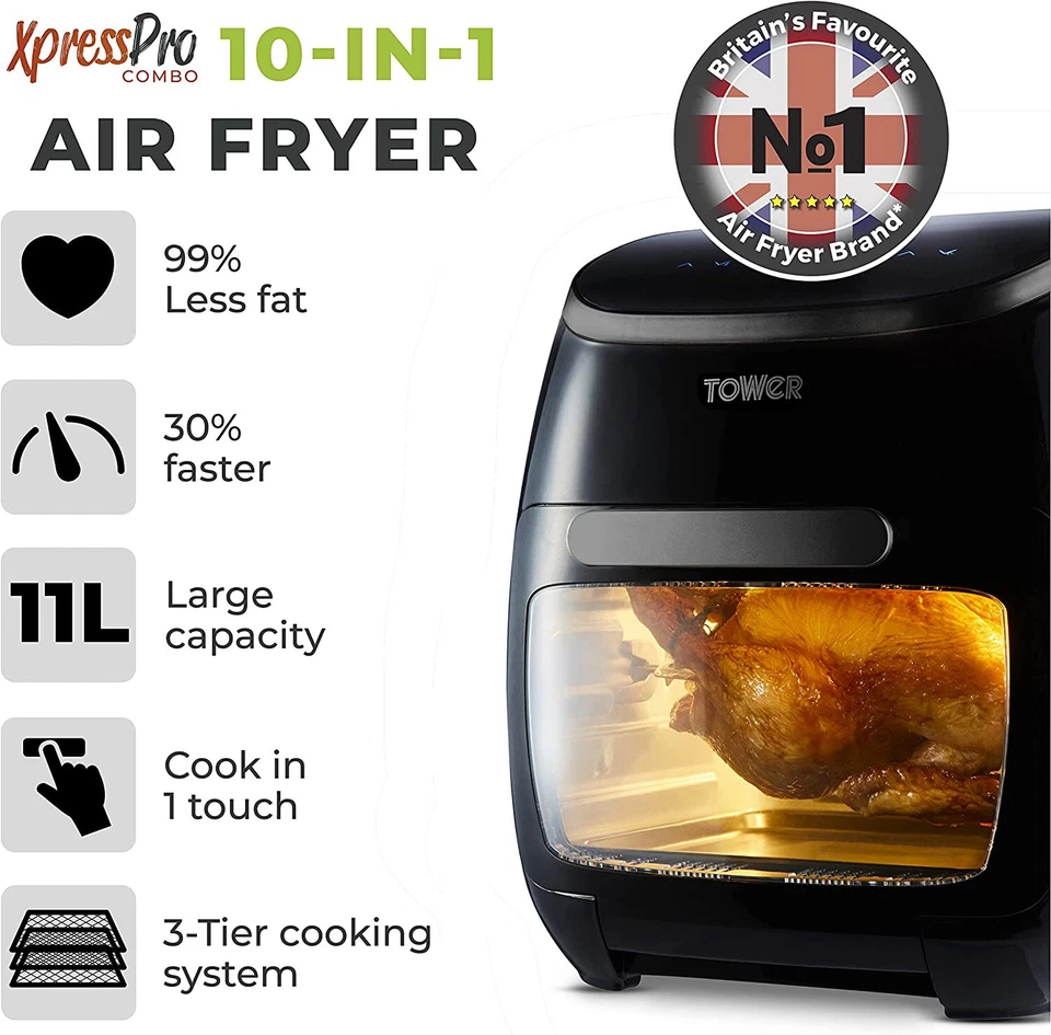 Tower Xpress Pro Combo Vortx 10 in 1 Digital Air Fryer Oven Rapid Rotisserie 11L - Image 2 of 4