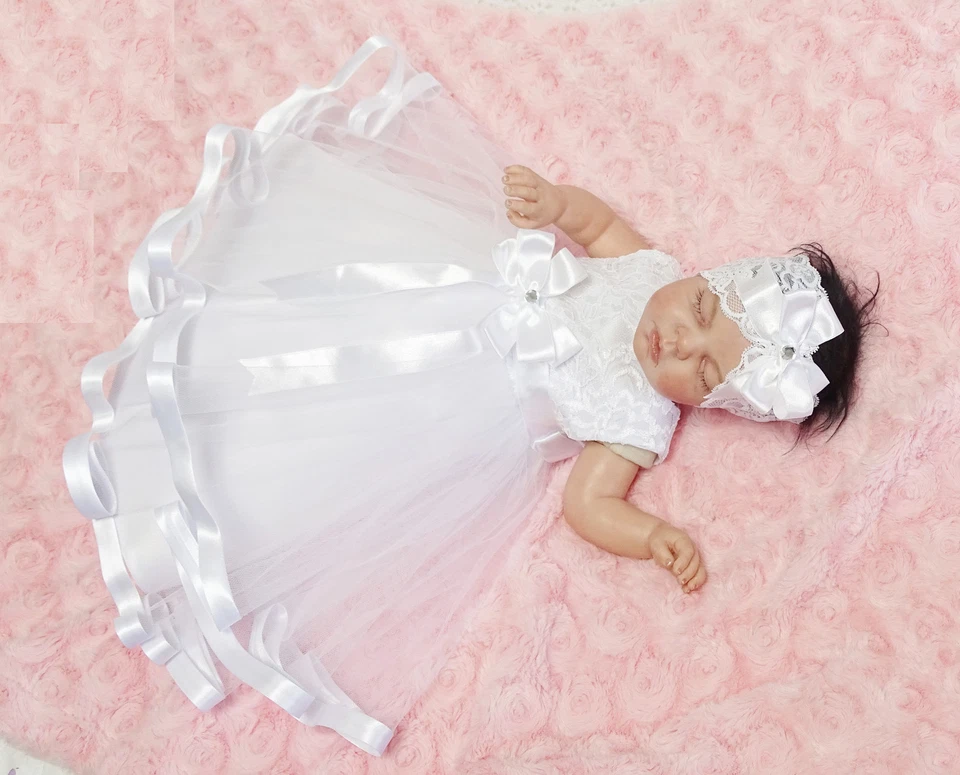Taufkleid+Bolero+Stirnband, Babykleid Spitze 56,62,68,74,80,86,92,98 ♥Anabell♥ - Bild 3 von 4