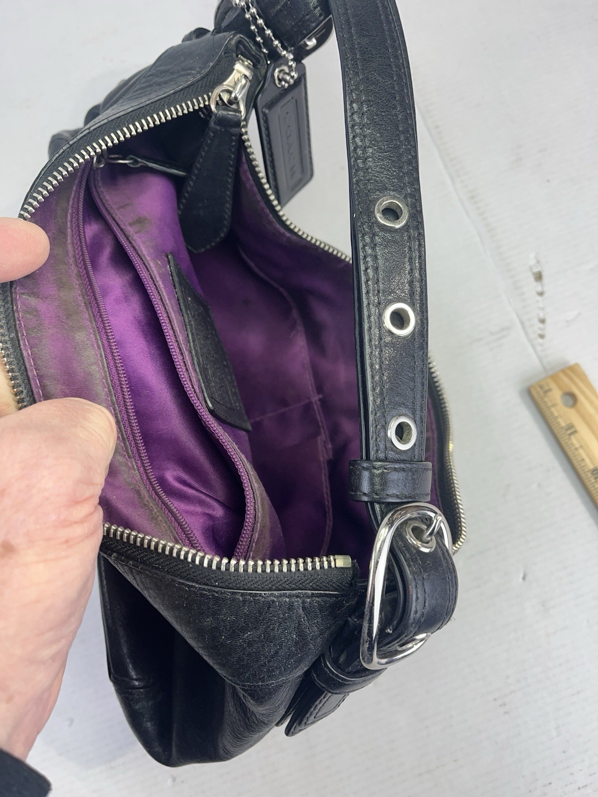 COACH  Black Leather ASHLEY Pleated Python Crossb… - image 8