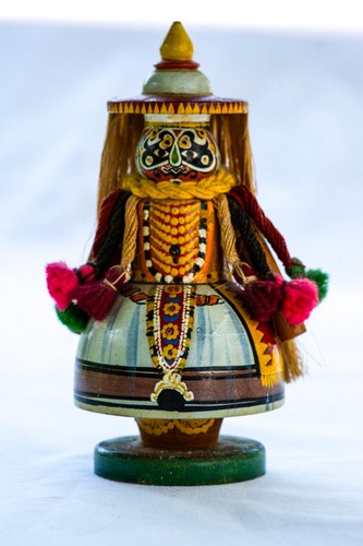 Kathakali Indian Dance Figurine, Hand Painted Wood, Vintage