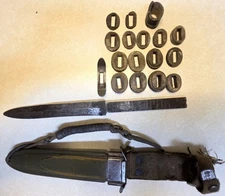 World War II Utica M3 Type 3 Fighting Knife Wit M8 Scabbard & Unwrapped Leg Tie