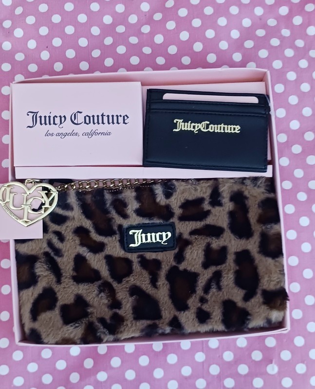 Juicy Couture 3-Piece Faux Fur Animal Print Pouch, Cardholder & Wallet Set