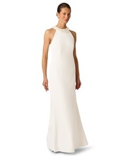 Adrianna Papell Halter Gown 8 Ivory Beaded Mermaid Stretch Formal NWT DIRTY