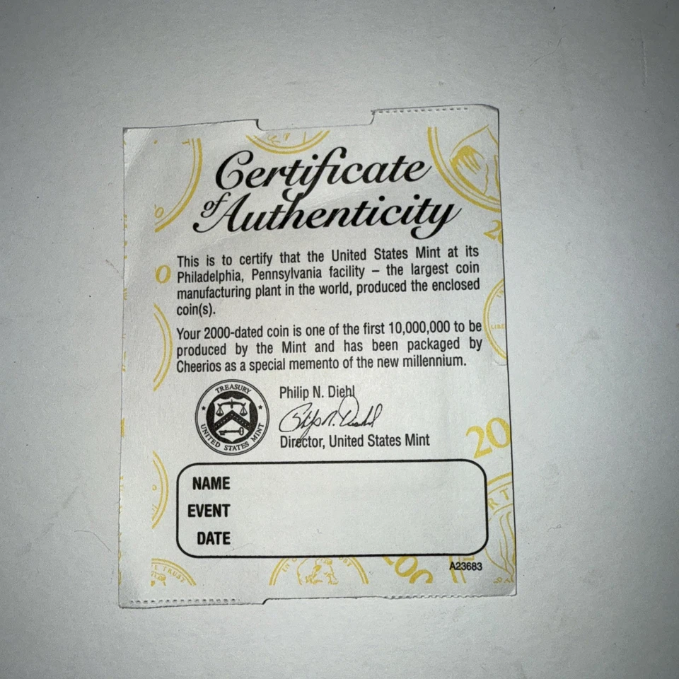 Cheerios Year 2000 Penny New Sealed Never Opened W/COA Certificate Authenticity - Image 3 of 3