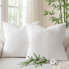 2 Pack Bamboo Fiber Pillow Covers - Waffle Weave, Ultra Soft  Breathable, Eu...
