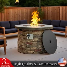 50000BTU 36" Round Concrete Propane Gas Fire Pit Table Outdoor Garden Patio Deck