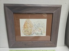 Quadro acquerello originale con cornice conchiglie 12x14 casetta spiaggia