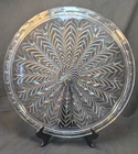 Vintage Jeanette Feather Pattern Footed Cake Pastry Cheese Torte Platter 12in