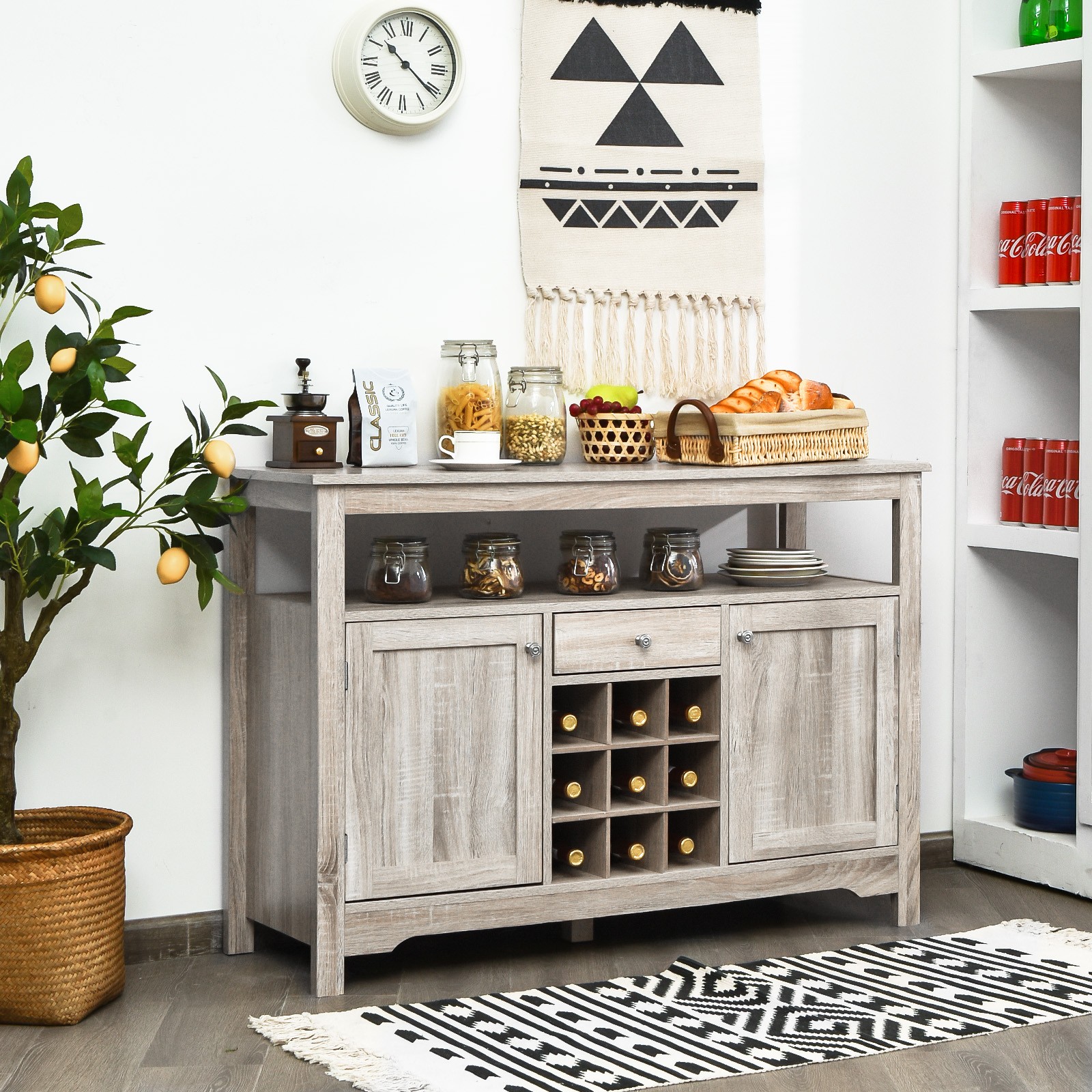 Buffet Server Sideboard Wine Cabinet Console Table w/Adjusta