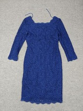 Adrianna Papell Dress Womens 6 Blue Lace Sweetheart Sheath 3/4 Sleeve Party