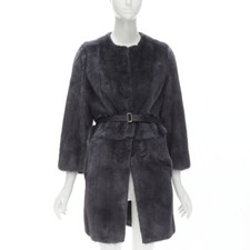 FENDI grey black fur leather 4-way reversible zip belted coat jacket IT38