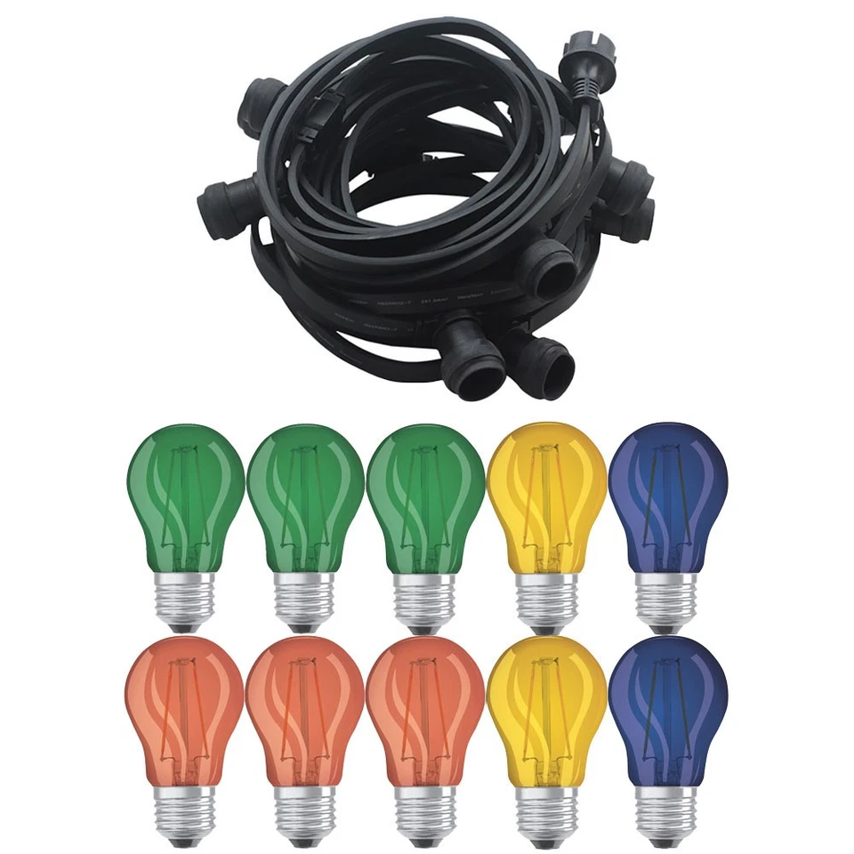 Illu Lichterkette 10m verlängerbar + 10 LED Tropfen 1,6W E27 bunt Party Garten