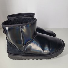 UGG Classic Mini Black Sheepskin Boots Women's Size 5 iridescent metallic