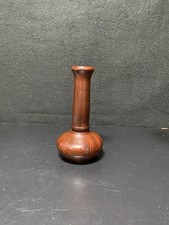 Vintage Hand Turned Wood Small Bud Vase 6  High California Redwood