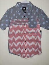 New Quiksilver Boys American Youth Button Up Shirt Casual Flannel Woven Stars M