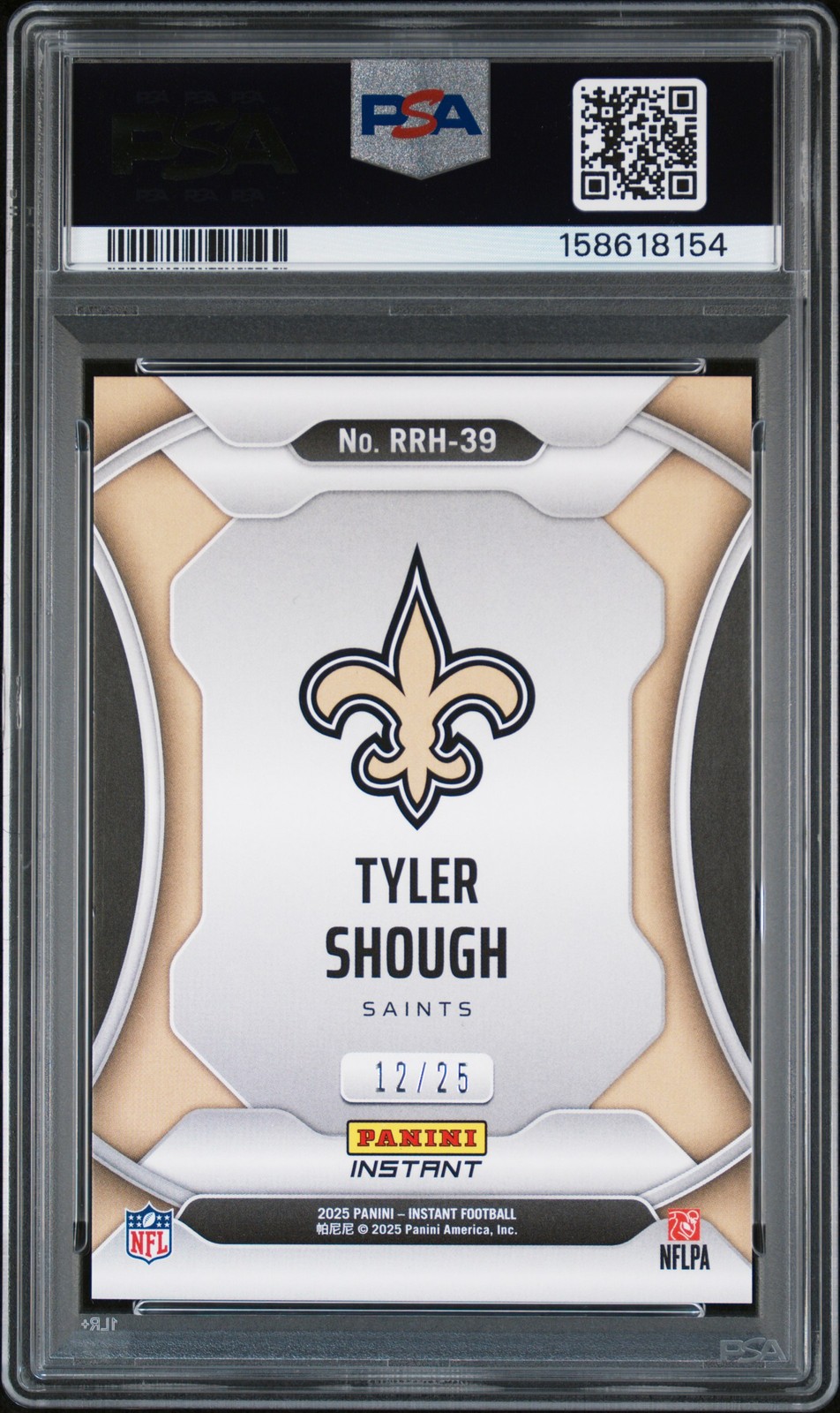 2025 PANINI INSTANT NFL RATED ROOKIE HOLOFLEX TIE-DYE TYLER SHOUGH RC /25 PSA 10 view 2