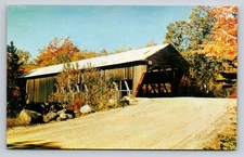 Vintage Photochrome Covered Bridge Conway White Mountains NH Postcard