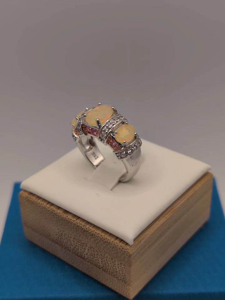 Anillo JTV BBJ Etíope Ópalo Rosa Zafiro Blanco Circón Rodio/Esterlina Talla 4 Foto 2 de 4