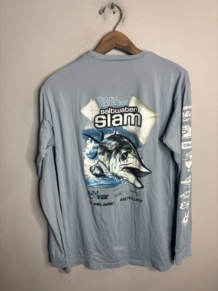 Camisa de golpe de agua salada Pelagic AquaTek pequeña azul manga larga rendimiento pesca Foto 4 de 4