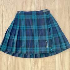 Laird Portch of Scotland Wool Tartan Kilt Skirt Blue Green Plaid 27" Waist