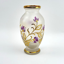 Vintage Glasvase Gold Floral Handbemalt | 24cm Midcentury Deko Sammler RAR