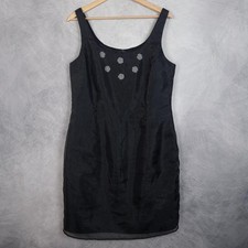 Vintage Y2K Whimsigoth Dress Womens 14 Black Sheath Floral Chiffon Goth