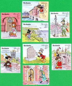 Gambia Stamp full set of 8 Sc# 1004-11 MNH Disney Mickey visits England 1990