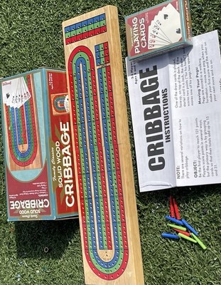 Solid Wood Cribbage Board Game Pressman Family Classics Complete w Cards 