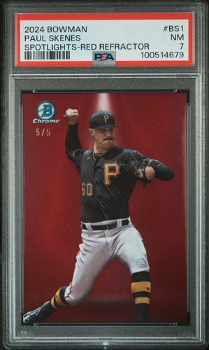 2024 BOWMAN BOWMAN SPOTLIGHTS RED REFRACTOR #BS1 PAUL SKENES RC 5/5 PSA 7