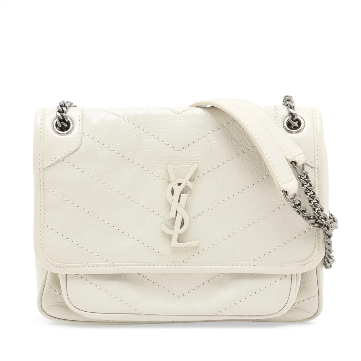 Saint Laurent Paris Niki Leather Chain Shoulder Bag White 633158