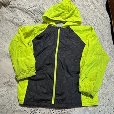 GapFit Kids Boys  Hooded Windbreaker Jacket Neon Yellow Black Geometric Size M