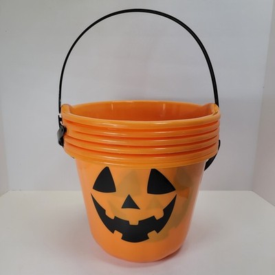Lot of 6 Pumpkin Face Halloween Candy Buckets