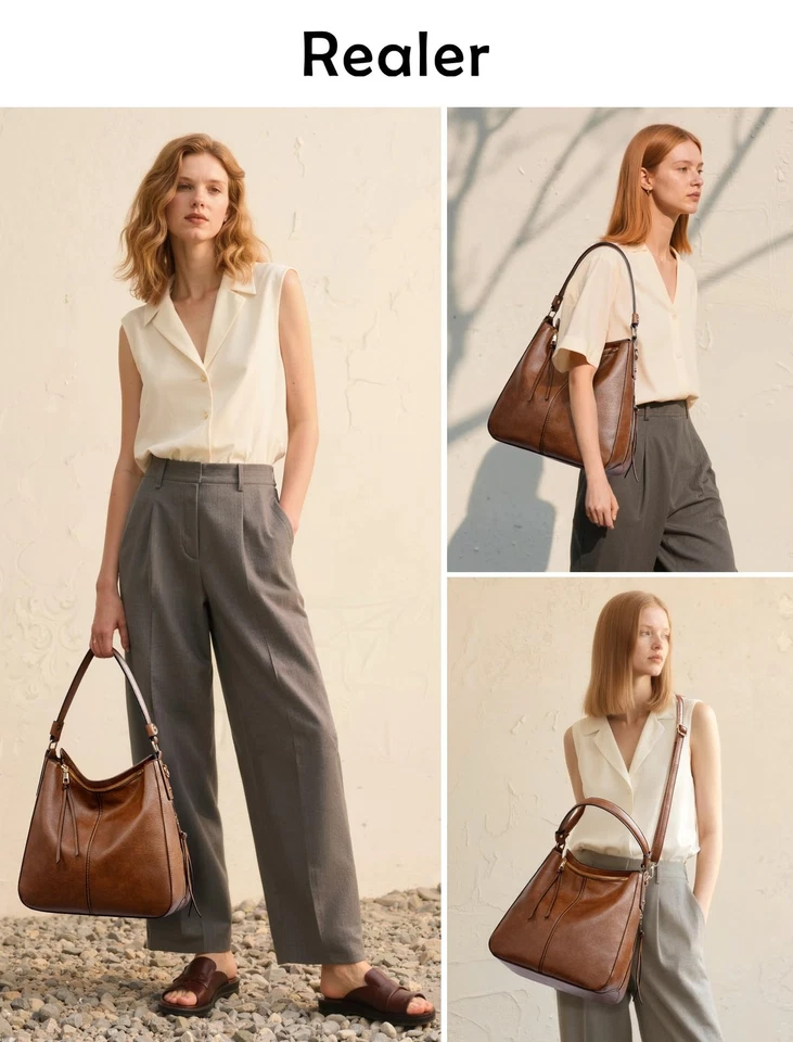 Bolsos de mano para mujer grandes de diseñador para damas Hobo bolso cubo cartera imitación cuero Foto 3 de 4