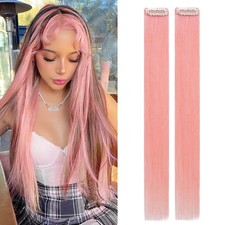 Pink Hair Extensions Clip in Human Hair 16 Inch Colored Hair Extensions Clip ...