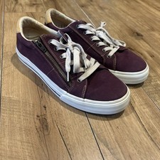 Taos Z-Soul Shoes Women's 9.5 Plum White Canvas Comfort Lace Up Zip Low Sneakers
