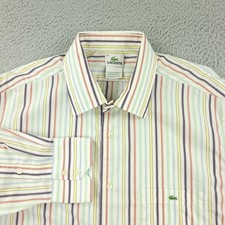 Lacoste Dress Shirt Mens 44 Multicolor Stripe 100 Cotton Long Sleeve