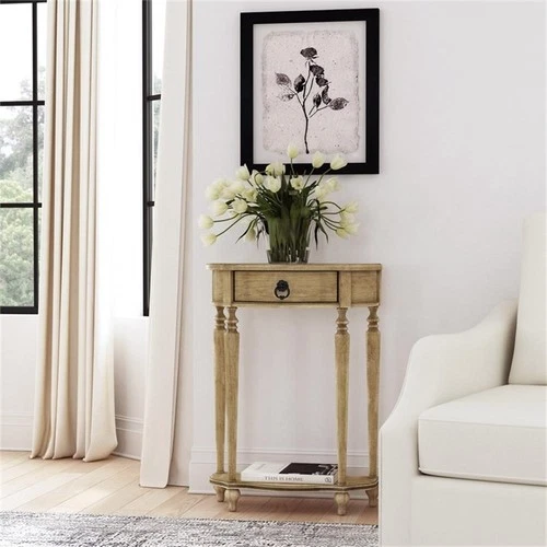 Ashby Demilune Antique Beige Console Table With Storage - Picture 2 of 7