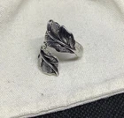 S925 Silver Adjustable Twin Leaf Ring Vintage Style Nature Leaves Men Women Gift