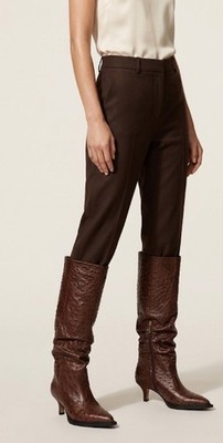 MARINA RINALDI by MAX MARA LINDSAY BROWN LEATHER OSTRICH KNEE BOOTS 42 US-12 NIB