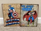 TWO 8x12 TIN SIGNS Mighty Thor Captain America superheroes Marvel comics vintage
